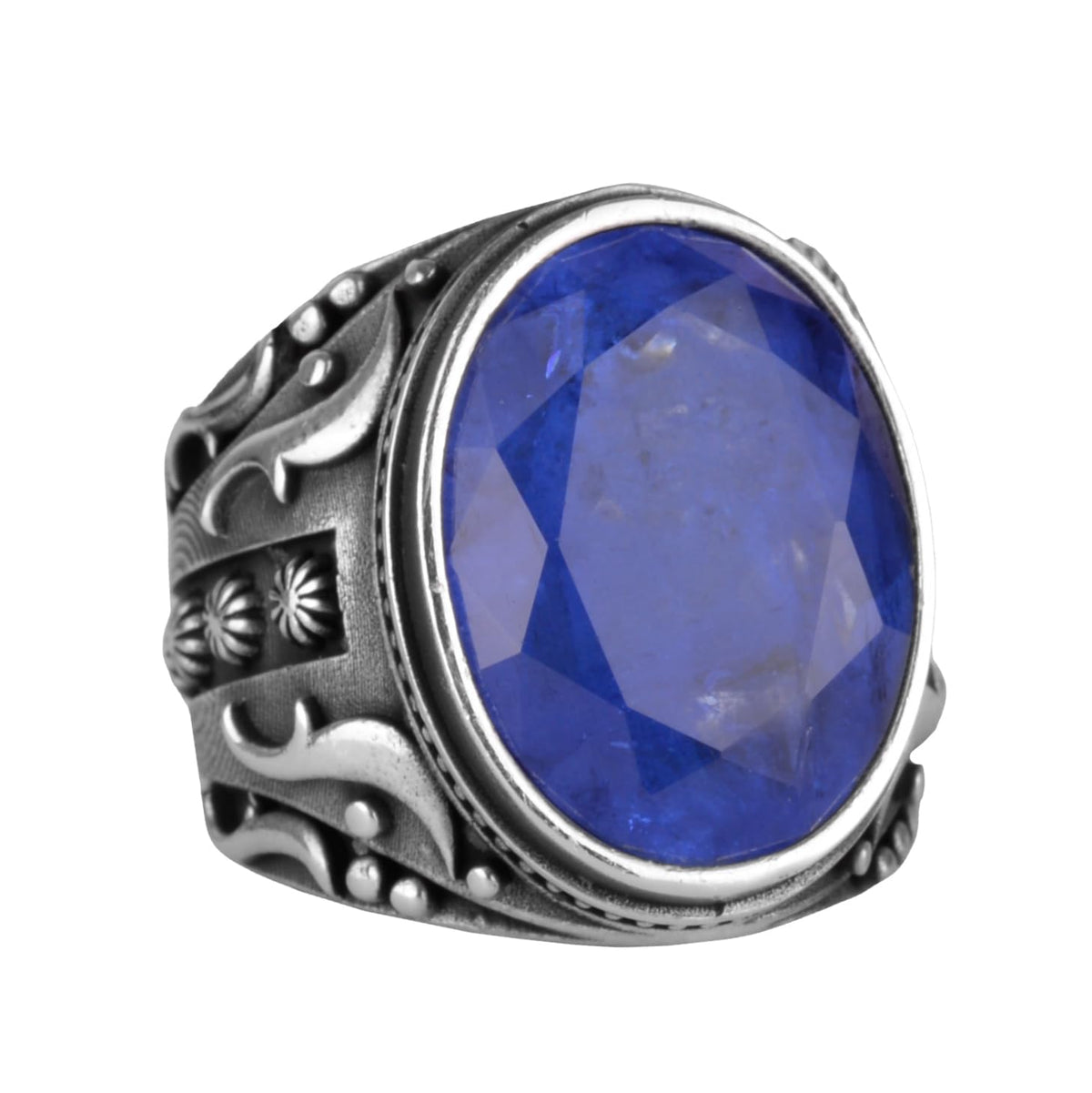 925 Sterling Silver Men's Ring (Navy Blue Paraiba Stone)