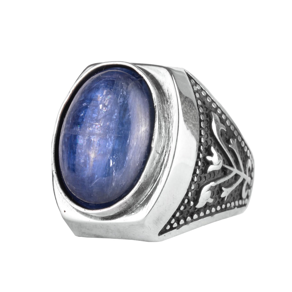 KAMBO Natural Kyanite Stone Men's Ring 925 Sterling Silver Handmade Blue Stone Statement Ring Vintage Design