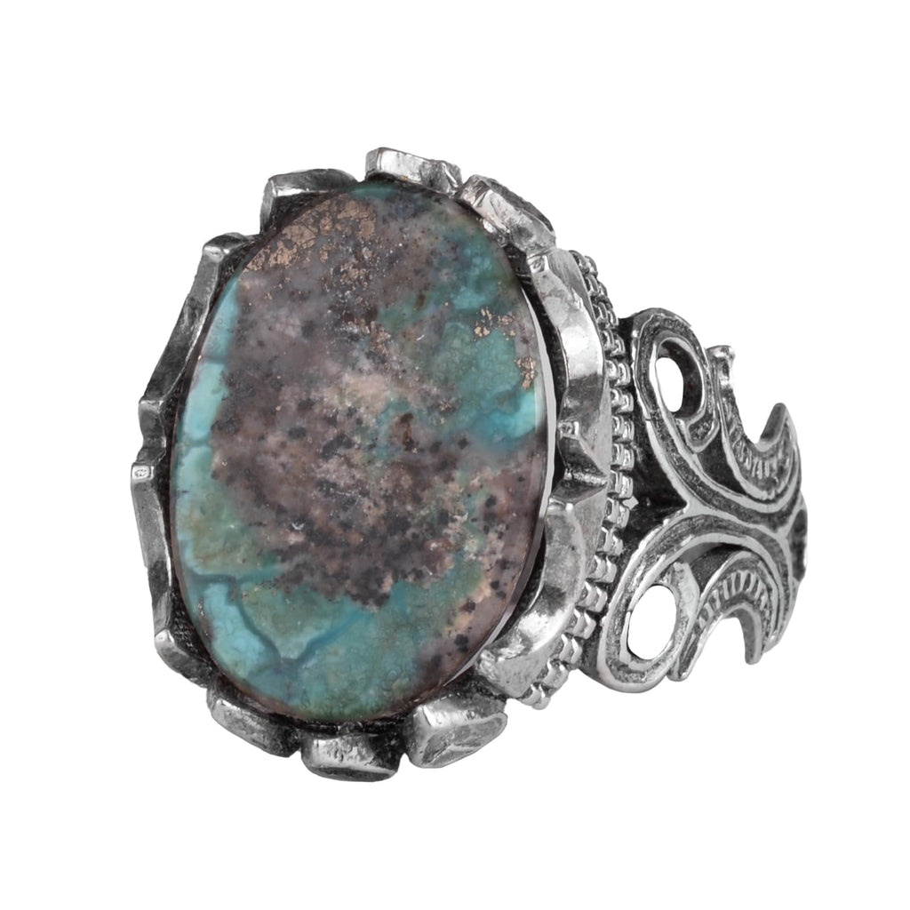 KAMBO Men's Natural Arizona Turquoise Stone 925 Sterling Silver Ring – Handmade Vintage Description