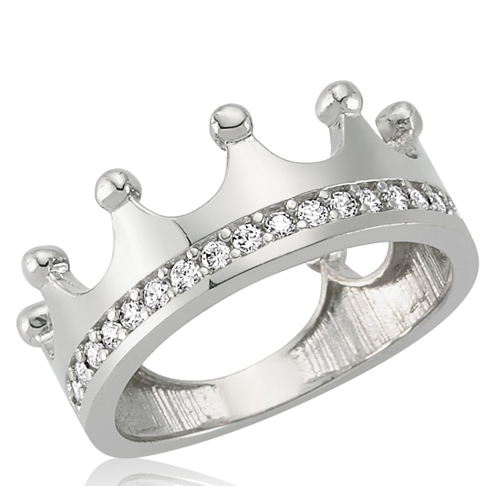 925 Sterling Silver Women's Crown Ring with Cubic Zirconia, Inspired by Royalty