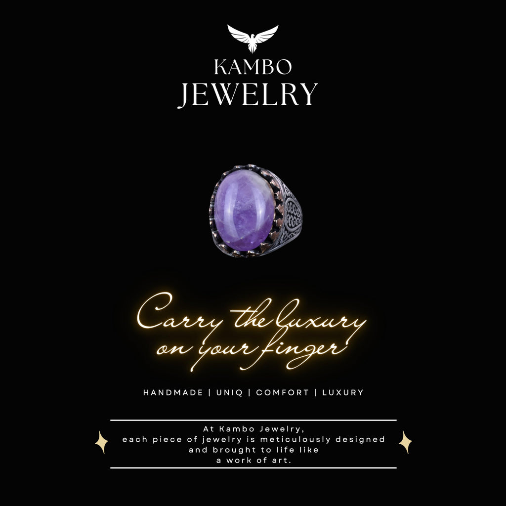 925 Sterling Silver Men's Ring - Handmade Elegance with Amethyst Stone (Model-2) — 7