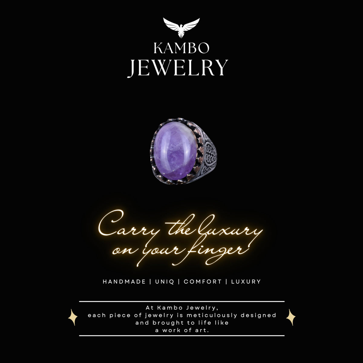 925 Sterling Silver Men's Ring - Handmade Elegance with Amethyst Stone (Model-2) — 7