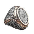 KAMBO 925 Sterling Silver Ayat al-Kursi Men's Ring – Rose Detailed Oval Islamic Ring, Ottoman Style Statement Jewelry