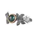 KAMBO Natural Malachite Stone Women's Ring 925 Sterling Silver Leaf Design Adjustable Handmade Ring