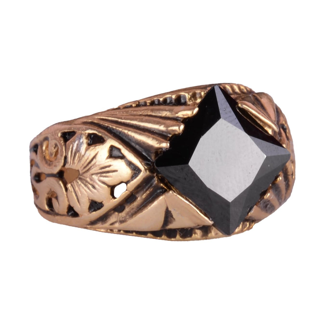 KAMBO Handmade 925 Sterling Silver Created Obsidian Ring for Men, Modern Gold Plated Statement Jewelry, Elegant Vintage 