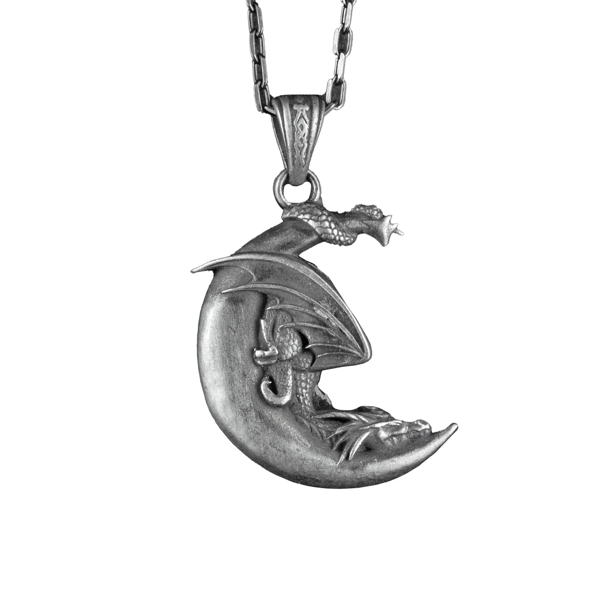 925 Sterling Silver Crescent Moon Jewelry - Silver Moon Dragon Necklace - Legendary Jewelry - Fantastic Inspired Design