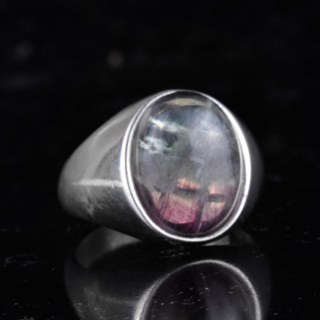 KAMBO Natural Men's Ring – 925 Sterling Silver Minimalist Oval Stone Ring – Handmade Classic Statement Jewelry (Fluorite) — 6