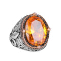 KAMBO Silver Orange Citrine Stone Ring, Men's Luxury 925 Sterling Silver Created Stone Rings - Various and Unique Collection