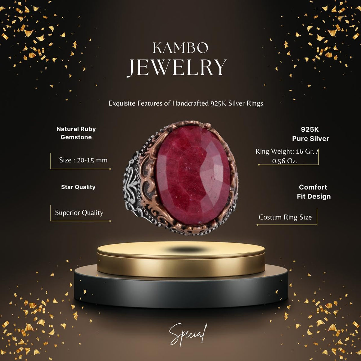 Natural Stone Handmade Ring - 925 Sterling Silver Ring (Ruby) — 2