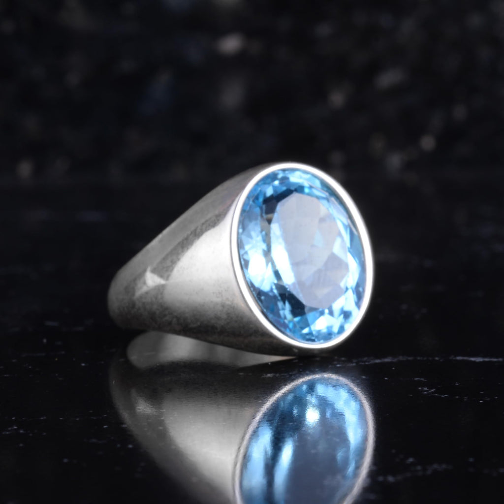 KAMBO Natural Blue Swiss Topaz Stone Men's Ring – Oval Cut Minimal Stone Ring – 925 Sterling Silver Handmade Elegant Men's Jewelry — 6