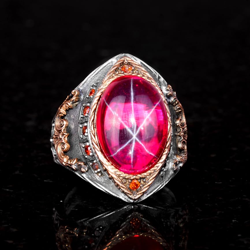 Natural Star Ruby Stone Ring - Handmade, 925 Sterling Silver — 7