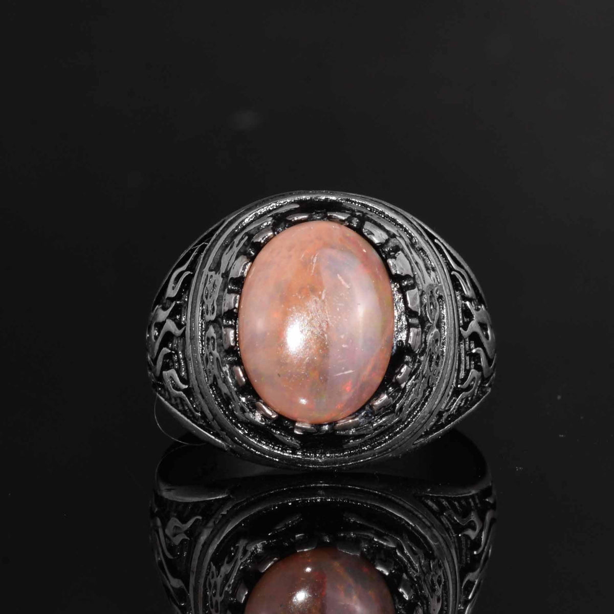 KAMBO Natural Opal 925 Sterling Silver Men's Ring – Fire-Inspired Side Design Handmade Statement Ring (Style-1) — 4
