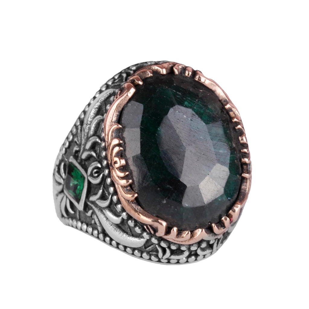 925 Sterling Silver Men's Ring, Natural Emerald Stone