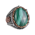 925 Sterling Silver Men's Ring, Natural Malachite Stone Ring