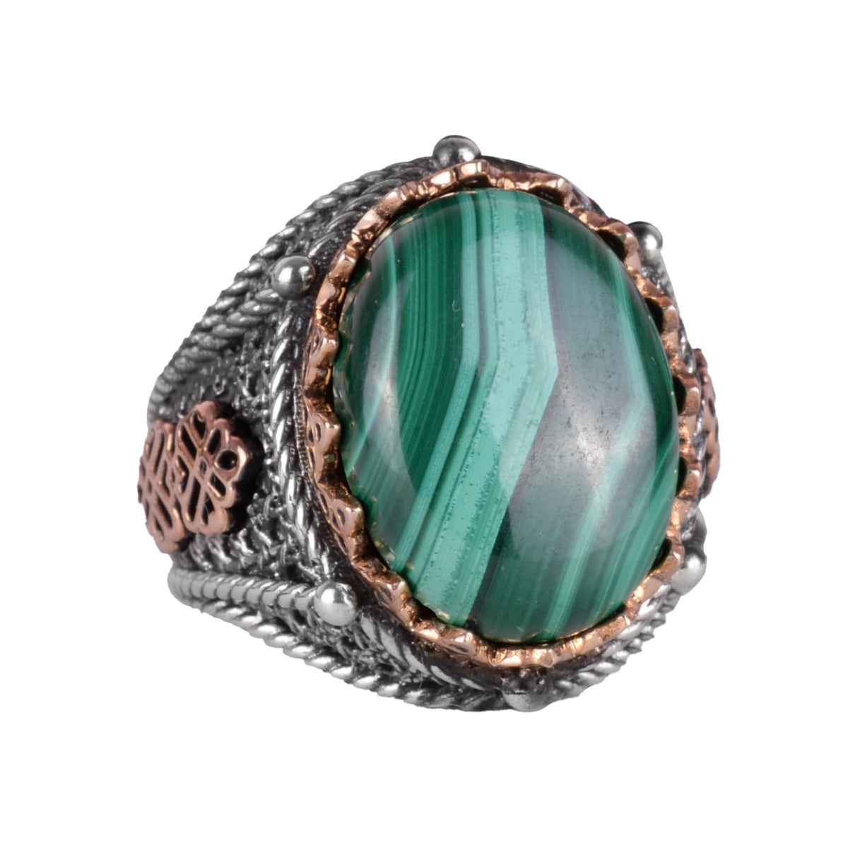 925 Sterling Silver Men's Ring, Natural Malachite Stone Ring