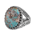 KAMBO Men's Natural Arizona Turquoise Stone 925 Sterling Silver Ring – Ornate Ottoman Style Vintage Statement Ring