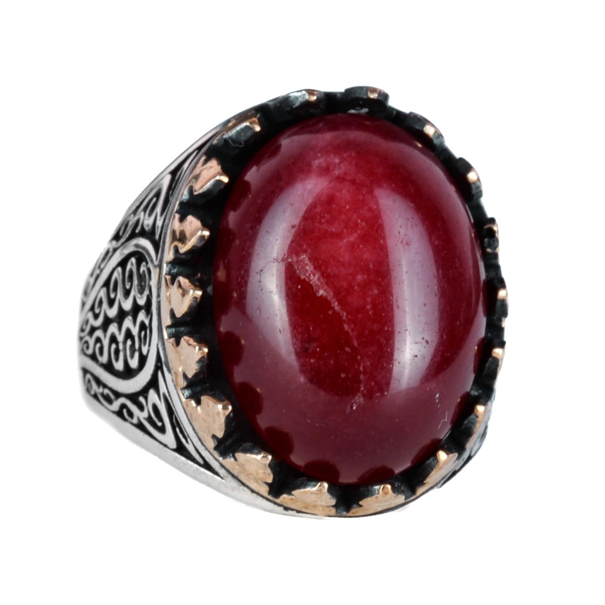 925 Sterling Silver Men's Ring - Natural Ruby Stone