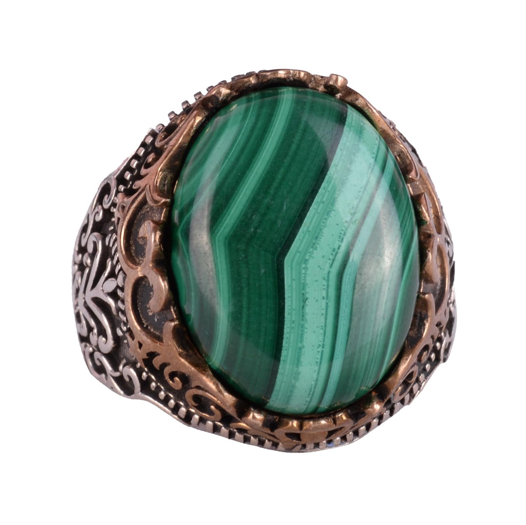 Natural Malachite Stone Handmade Ring - 925 Sterling Silver