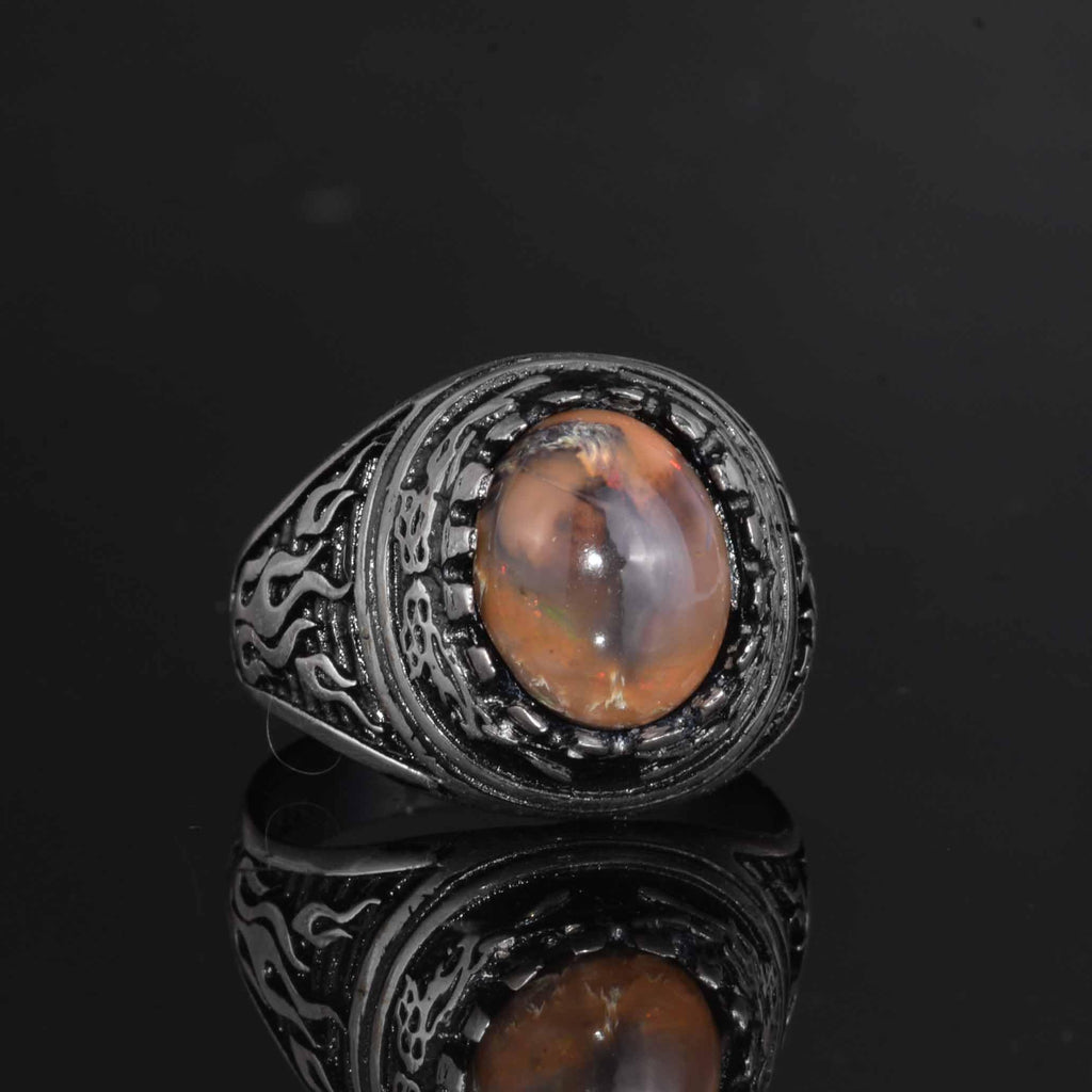 KAMBO Natural Opal 925 Sterling Silver Men's Ring – Fire-Inspired Side Design Handmade Statement Ring (Style-6) — 6