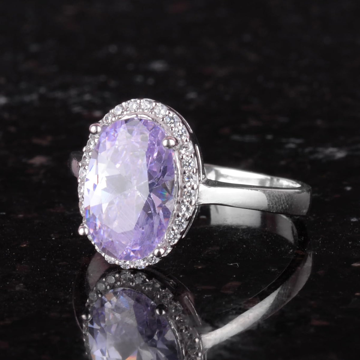 Kambo 925 Sterling Silver Women's Ring - Elegant Oval Cut Synthetic Amethyst Stone Handmade Ring — 4