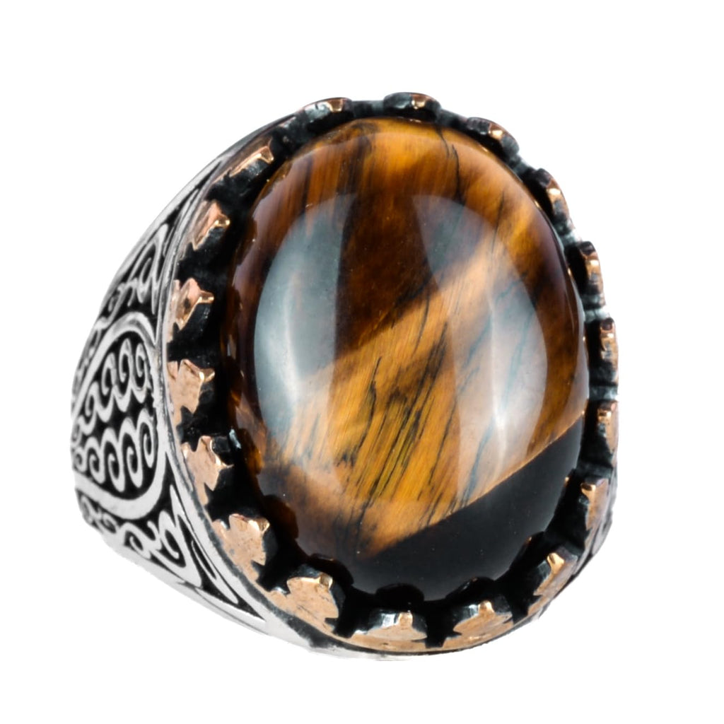 925 Sterling Silver Men's Ring - Handmade Elegance with Natural Stone (Tiger's Eye)
