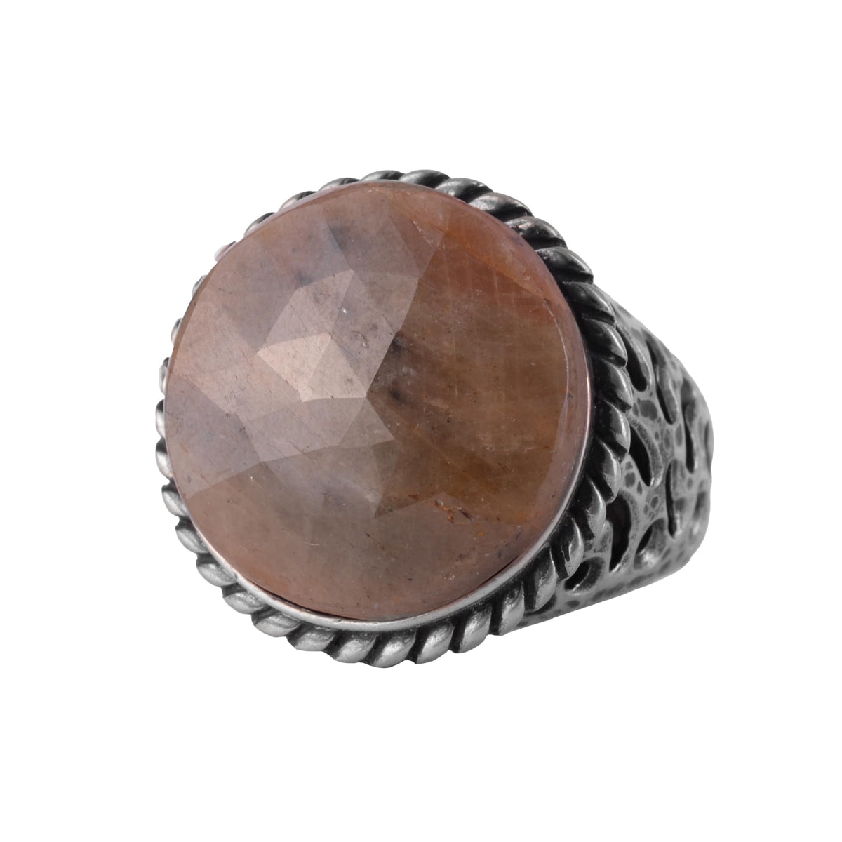 KAMBO Men's Sapphire Stone Ring – Round Cut Sapphire 925 Sterling Silver Ring – Handmade Oxidized Silver Statement Ring