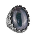 Natural Mossy Agate Stone Ring - Rose Pattern Ring - 925 Sterling Silver Ring