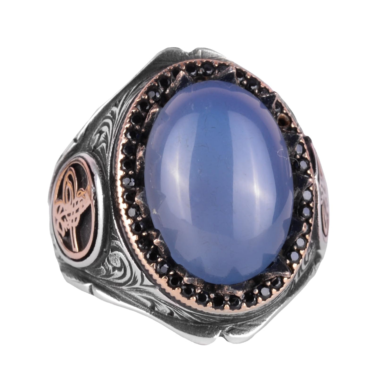 925 Sterling Silver Men's Ring - Handmade Elegance with Natural Chalcedony Stone