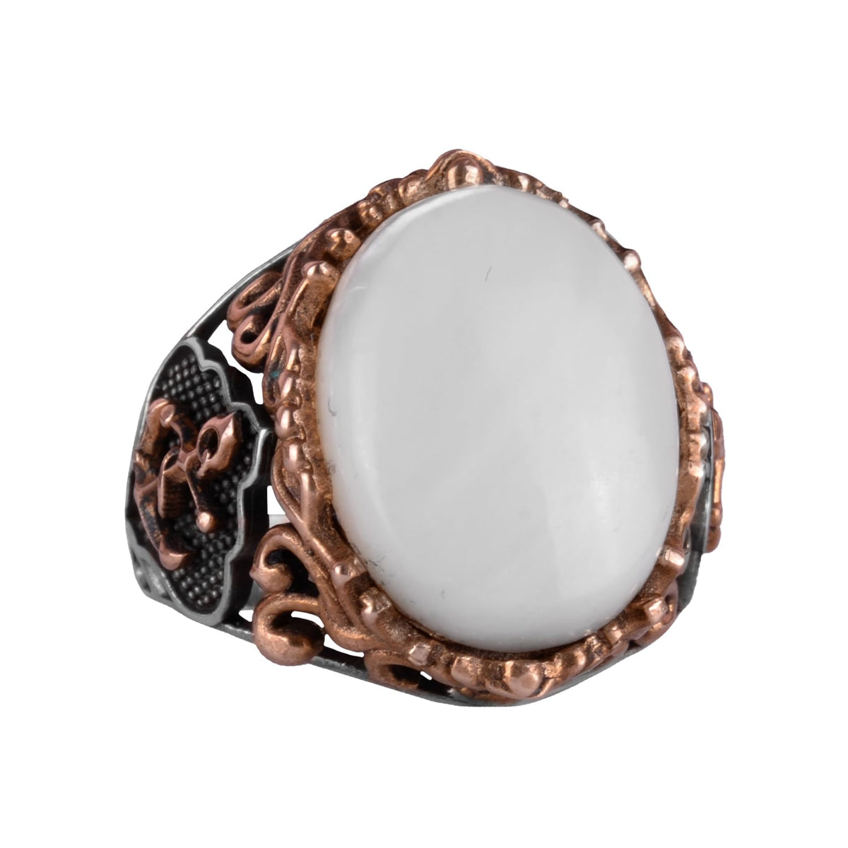 Nautical Anchor Silver Ring, Natural Mother of Pearl Stone Ring, 925 Sterling Silver Ring