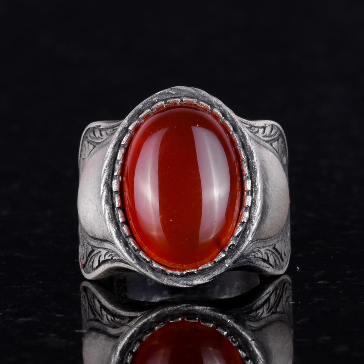 Natural Stone Ring, 925 Sterling Silver Ring, Red Agate — 4