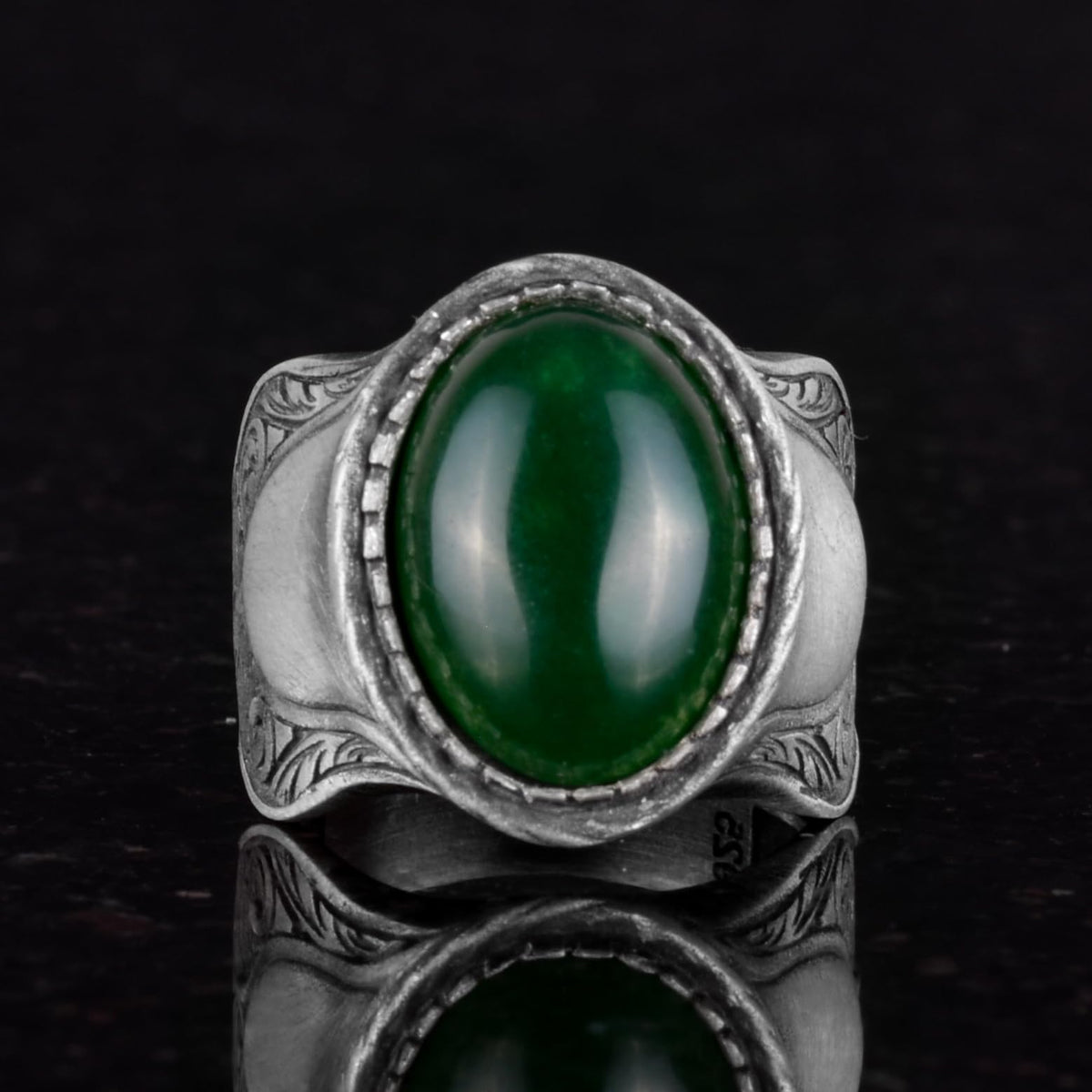 Natural Stone Ring, 925 Sterling Silver Ring (Jade) — 4