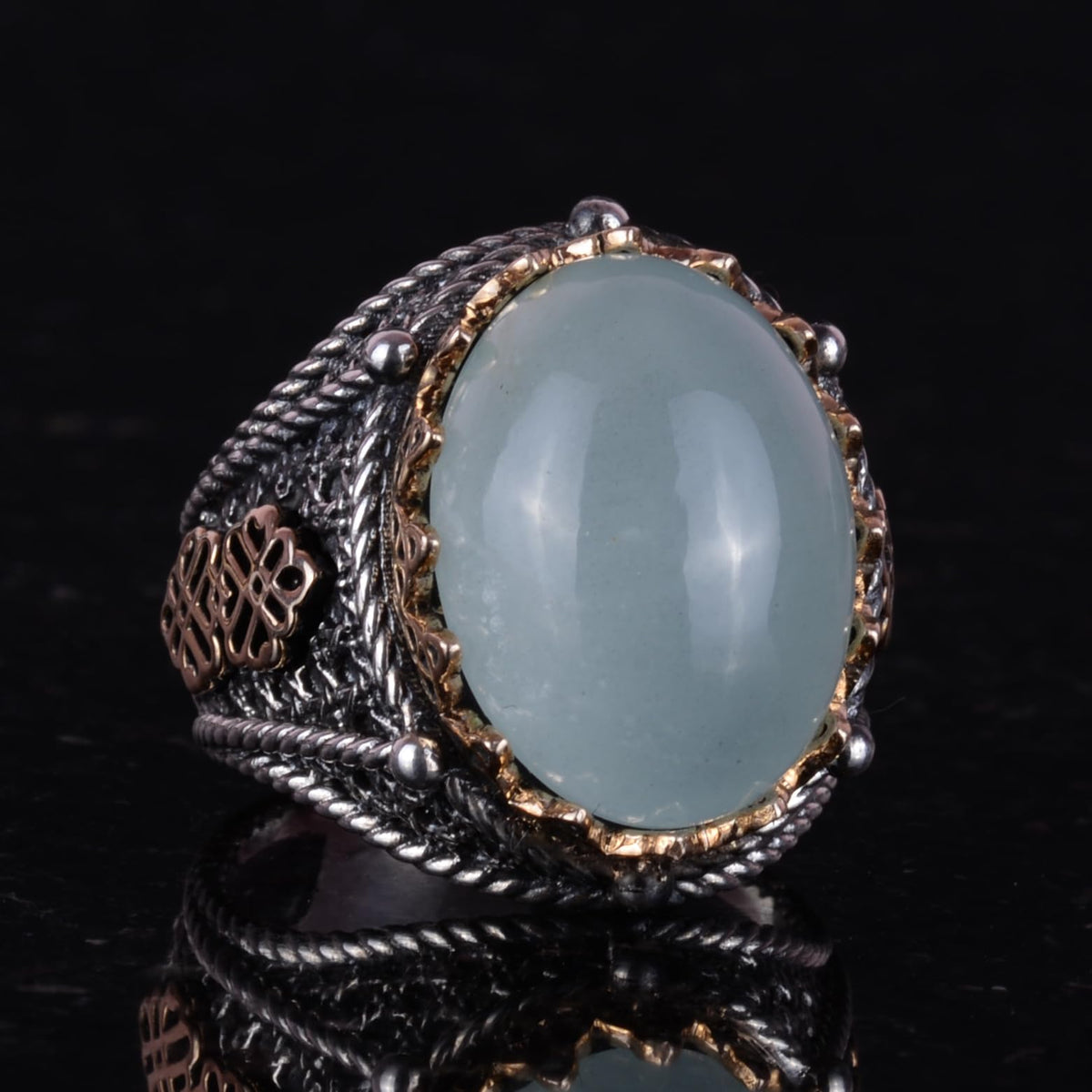 Natural Cabochon Aquamarine Stone Ring, 925 Sterling Silver Men's Ring — 2