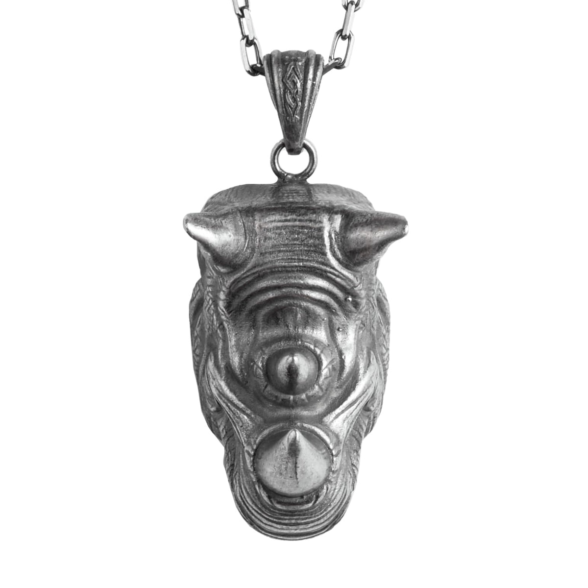KAMBO Men's 925 Sterling Silver Rhinoceros Head Necklace – Chain Handmade Animal Totem Jewelry (Silver)