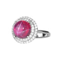 KAMBO Natural 6 Ray Star Ruby Stone Ring for Women 925 Sterling Silver Halo Design Elegant Handmade Ring Asterism Ruby