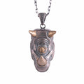KAMBO 925 Sterling Silver Rhinoceros Head Necklace – Handmade Animal Totem Jewelry for Men (Gold Plated)