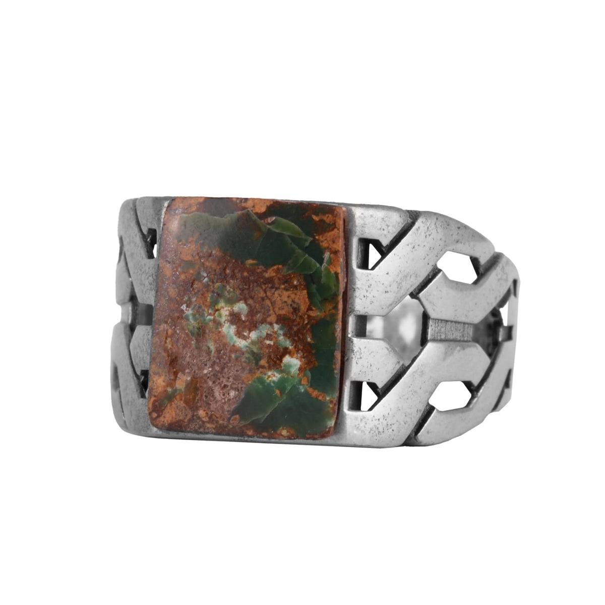 KAMBO Natural Turquoise Stone Rectangular Men's Ring – 925 Sterling Silver Handmade Geometric Design Ring (Turquoise-3)
