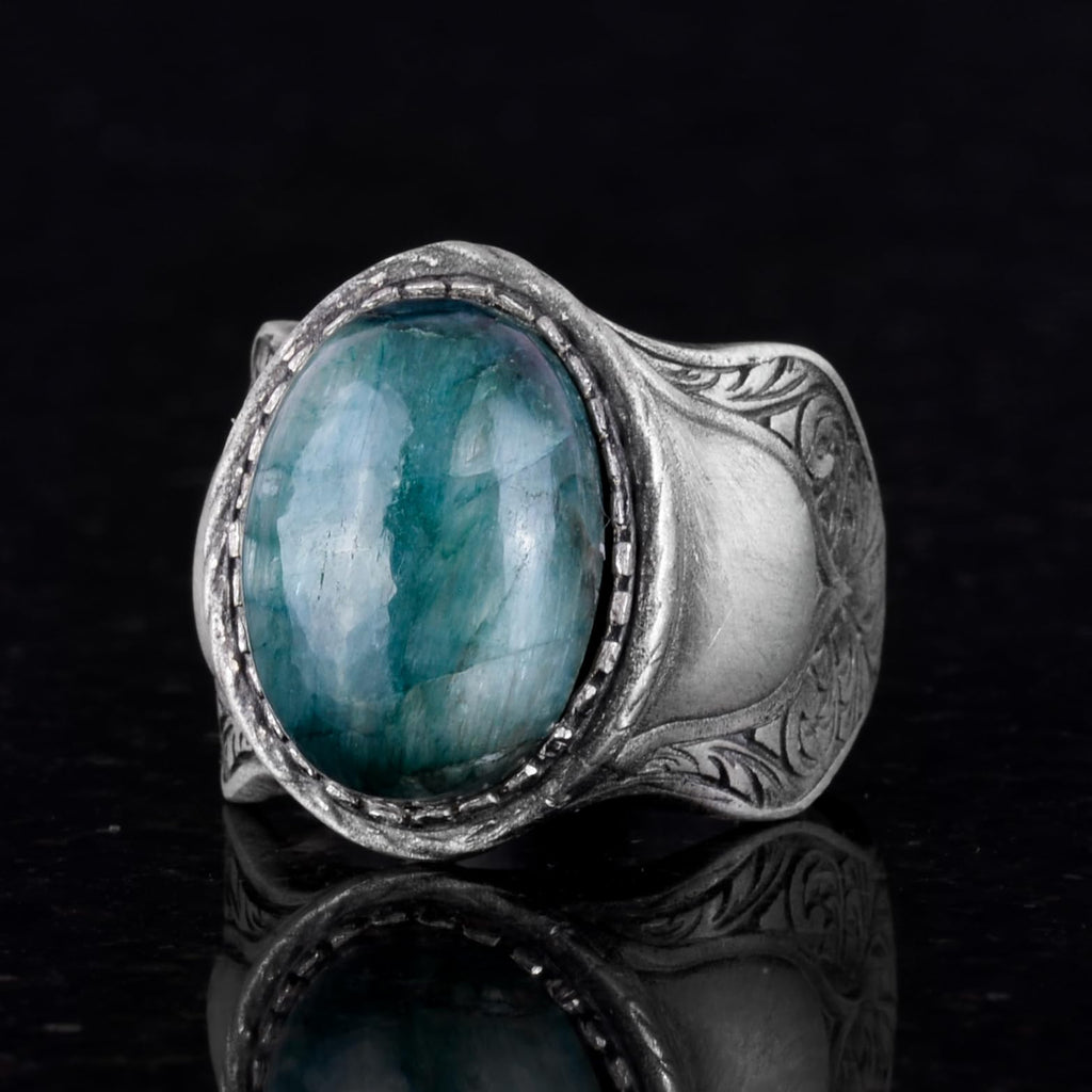 Natural Stone Ring, 925 Sterling Silver Ring, Cabochon Emerald Ring — 3
