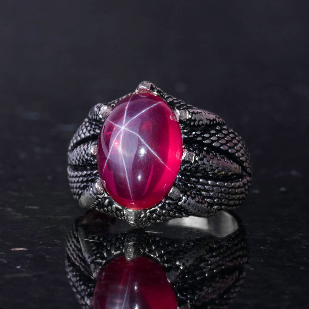 Handmade Silver Claw Ring with Natural Star Ruby Stone – Power and Courage for Leo — 6