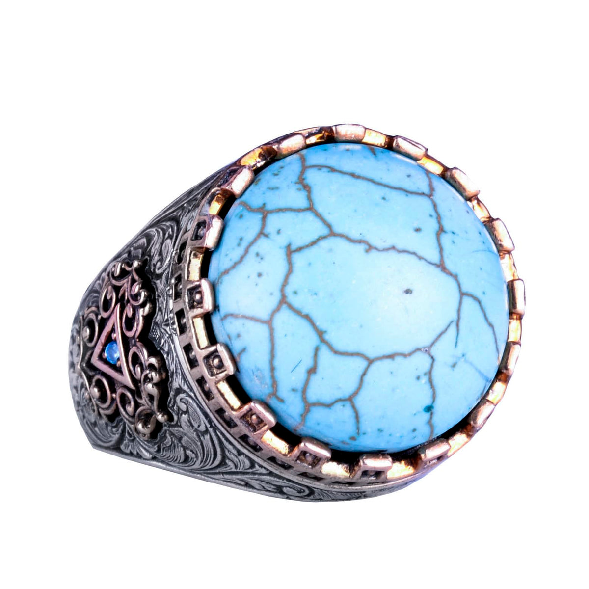 925 Sterling Silver Ring - King Ring - Synthetic Stone Ring - Handmade Ring (Synthetic Turquoise)