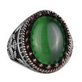 KAMBO 925 Sterling Silver Men's Ring, Created Stone Ring, Eagle Symbol Ring, Handmade Ring (Created Green Cat's Eye)