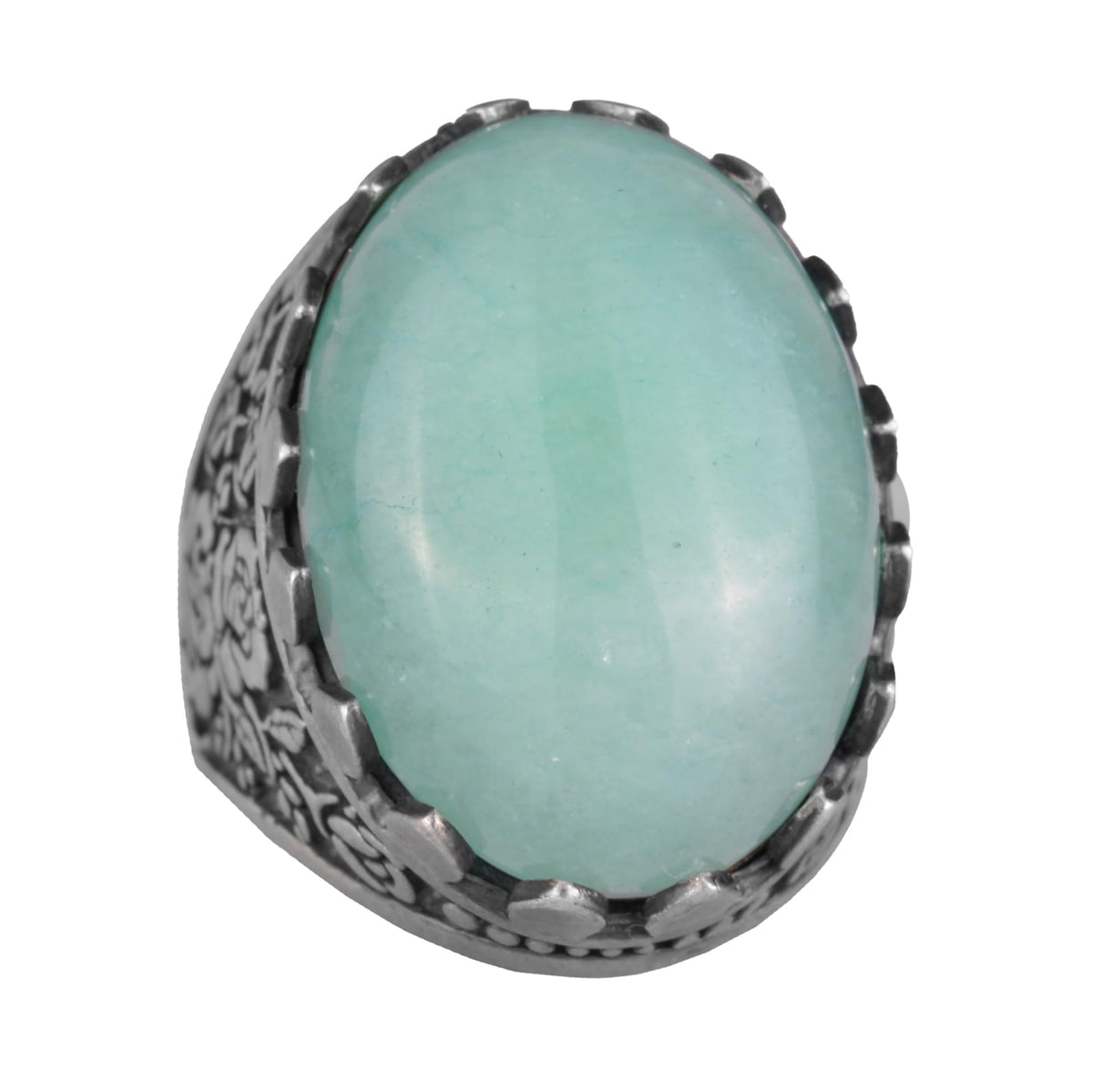 Natural Stone Ring - Rose Pattern Ring - 925 Sterling Silver - Handmade Large Ring