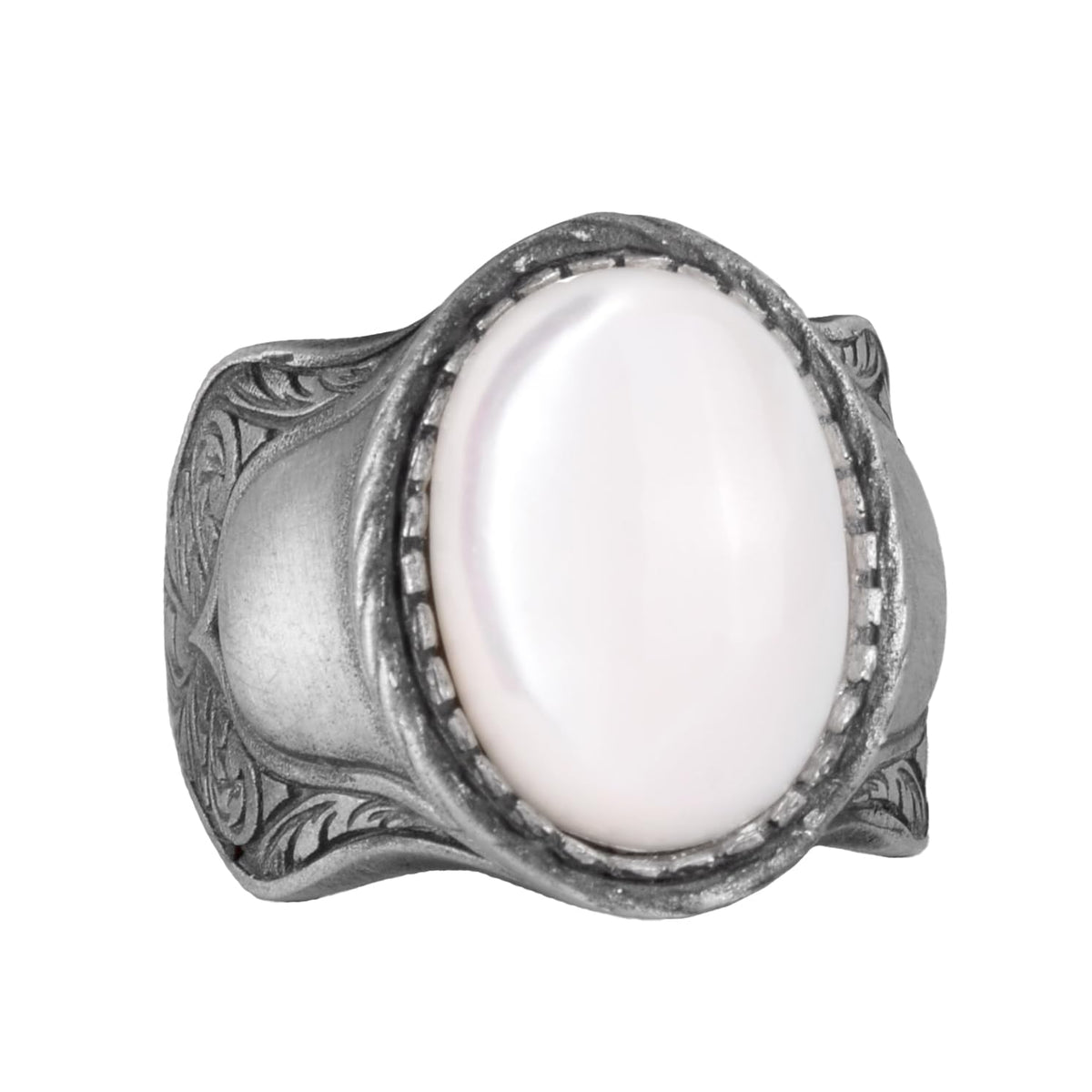 Natural Mother of Pearl Stone Ring, 925 Sterling Silver Men's Ring