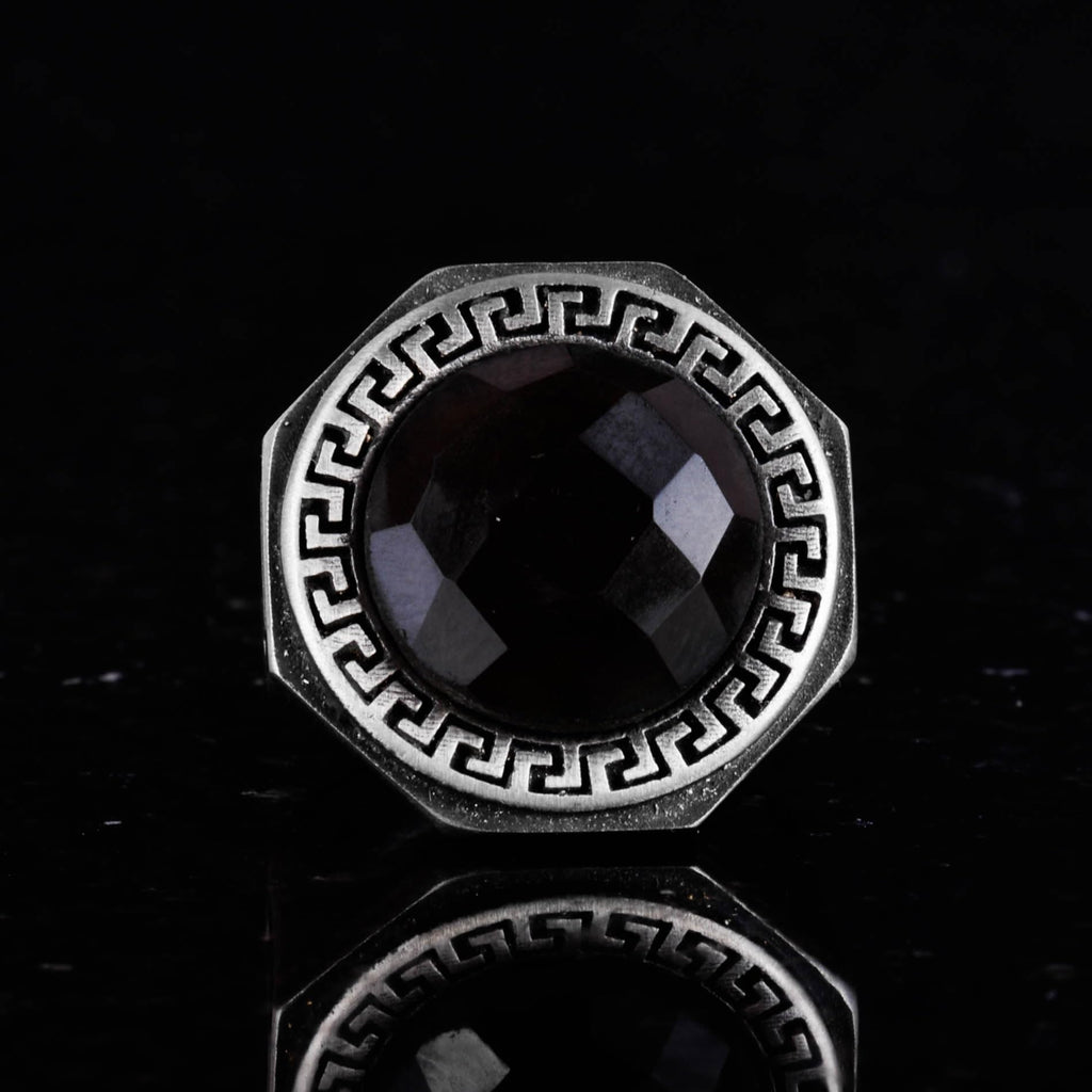 Natural Stone Ring - 925 Sterling Silver Handmade Men's Ring (Smoky Quartz) — 4