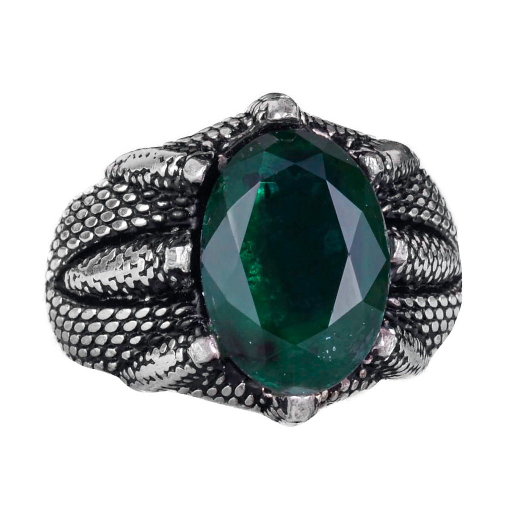 Kambo Silver Claw Ring - Synthetic Green Paraiba Stone Handmade Capricorn Ring