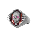 KAMBO Red Flame Background and Pink Stone Eyed 925 Sterling Silver Men's Skull Ring – Gothic Punk Biker Ring