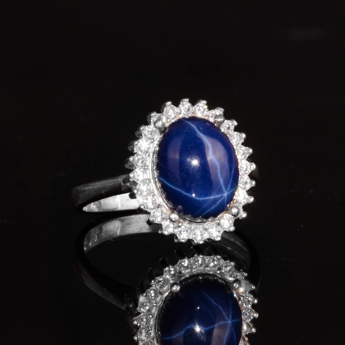 KAMBO Natural Star Sapphire 925 Sterling Silver Women's Ring – Elegant Halo Design Blue Stone Ring — 3