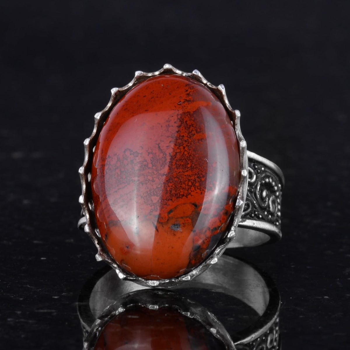 Natural Stone Ring - 925 Sterling Silver Large Ring - Handmade Ring (Red Bloodstone) — 6
