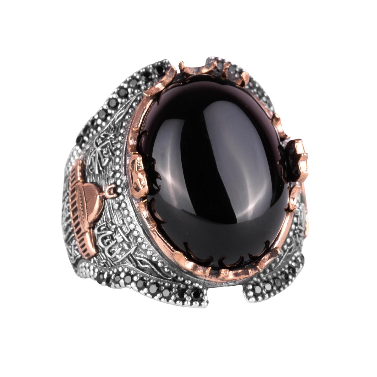 925 Sterling Silver Ring, Islamic Cabochon Onyx Stone Men's Ring