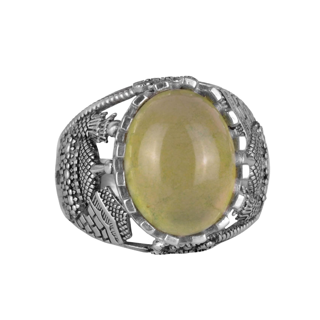 925 Sterling Silver Men's Ring, Natural Prehnite Stone Ring