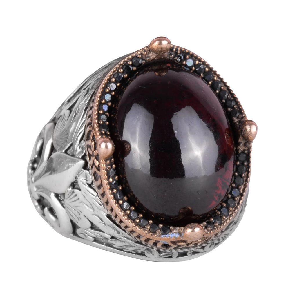 925 Sterling Silver Handmade Men's Ring - Available with Various Natural Stones (Garnet)